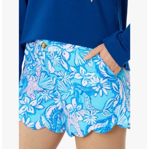 NWT Lilly Pulitzer Buttercup Scallop Knit 5” Shorts Amalfi Blue Sound Sirens 14